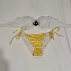 Victoria's Secret Yellow and White Striped Nautical Bandeau Bikini Set